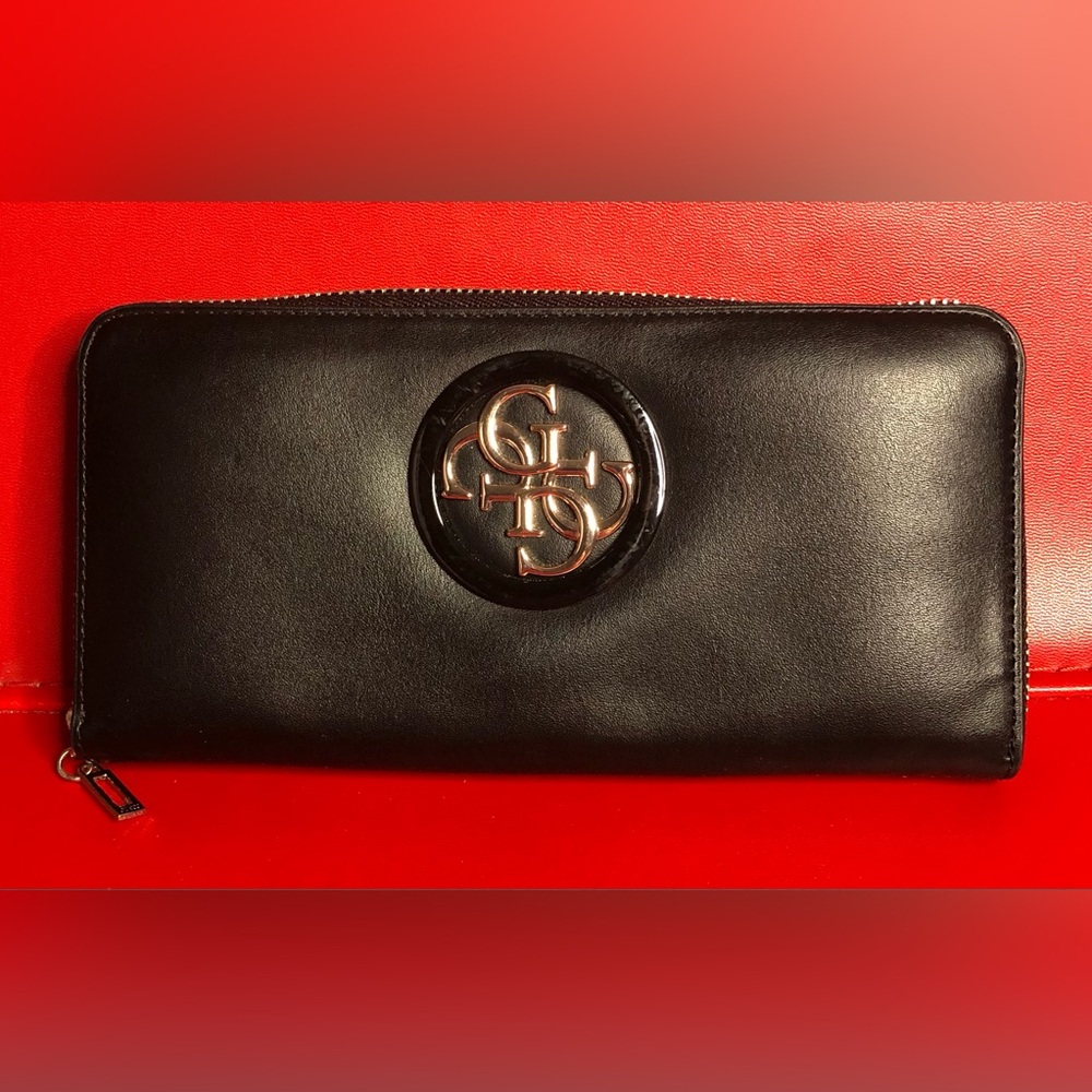 Vintage Y2K Guess Zip Around Accordion Wallet Black 8 x 4 x 1